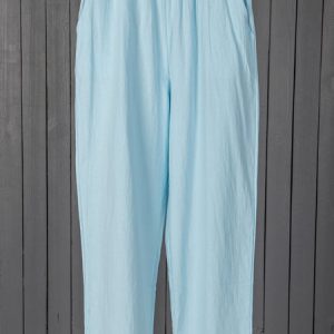Paneled Linen Casual Pants, Pants, color:Blue|size:XXL, JustFashionNow