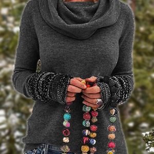 Women Tribal Vintage Cowl Neck Long Sleeve pullover, T-shirts, color:Black|size:XXL, Noracora