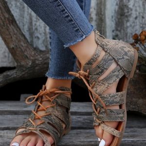 Retro Hollow Strap Roman Sandals, Sandals, color:Gray|size:43, JustFashionNow
