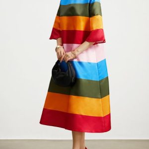 Loose Crew Neck Striped Short sleeve Urban Midi Dress With No, Midi Dresses, color:As Picture|size:XXL, Stylewe