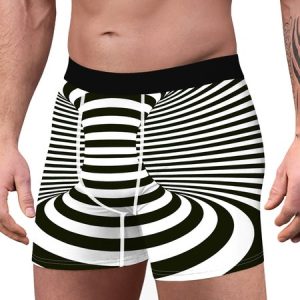 Breathable Comfortable Abstract Stripe Men's Boxer Briefs, Men's Lingerie & Loungewear, color:Black-white|size:XXL, JustFashionNow