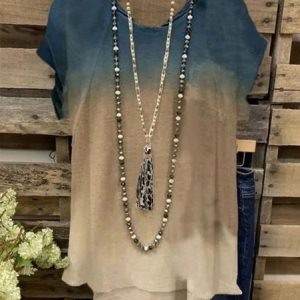 Plus Size Ombre Tie-Dye Short Sleeve Casual Top, T-Shirts, color:Khaki|size:4X, JustFashionNow