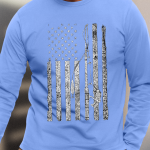 Men's American Flag Tee Fishing Rod Reel Tee, color:Light Blue|size:3XL, Lilicloth.com
