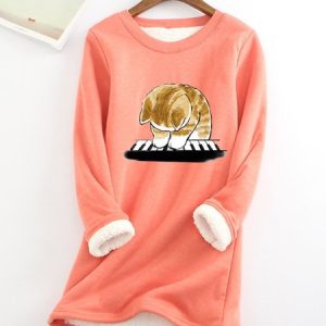 Casual Crew Neck Cat Sweatshirt Fleece, Hoodies & Sweatshirts, color:Light Orange|size:5XL, Noracora