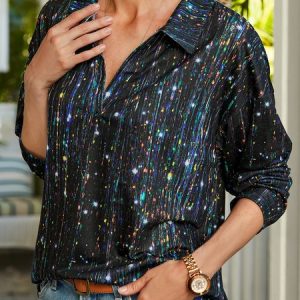 Loose V Neck Casual T-Shirt, T-Shirts, color:Multicolor|size:XXL, JustFashionNow