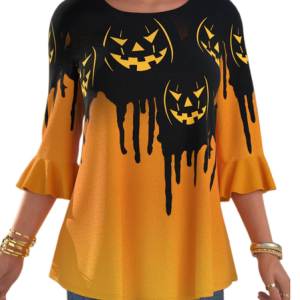 Casual Halloween Crew Neck Long Sleeve T-shirt, T-shirts, color:Orange|size:5XL, Noracora