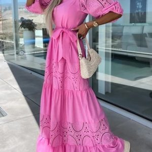 Fashion Lace Stitching Strapless Strapless Long Dress Wedding Party Elegant Women's Clothing, Formal Dresses, color:Deep Pink|size:XXL, JustFashionNow
