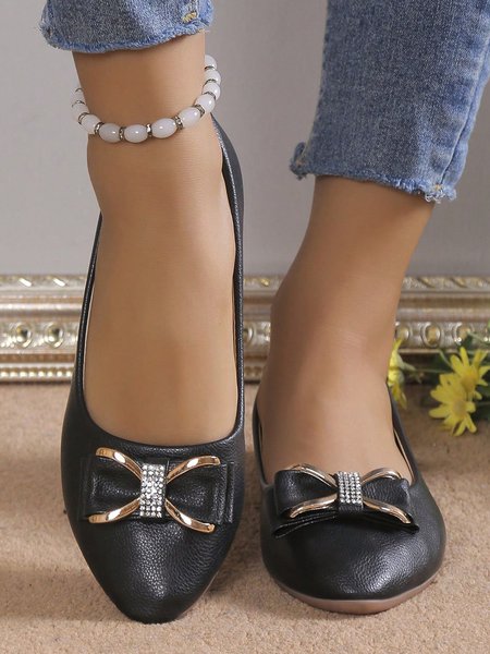 Women Rhinestone Bow Decor Fashionable Shallow Shoes, Flats, color:Black|size:41, JustFashionNow