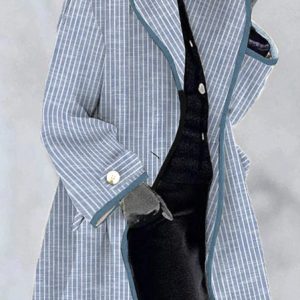 Casual Shawl Collar Striped Coat, Trench Coats, color:Stripe|size:XXL, JustFashionNow