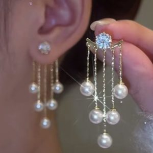 JFN  Pearl Tassel Rhinestone   Earrings, Earrings, color:As Picture|size:One-size, JustFashionNow