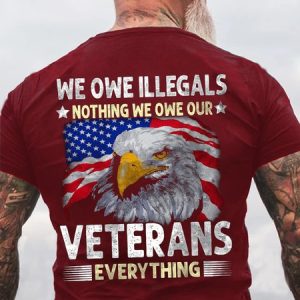 Men's We Owe Illegals Nothing We Owe Our Veteran Everything Cotton Letters Casual T-Shirt, T-shirts, Lilicloth.com