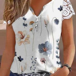 Jersey Floral Printed Loose Casual Blouse, Blouses, color:Multicolor|size:XXL, Noracora