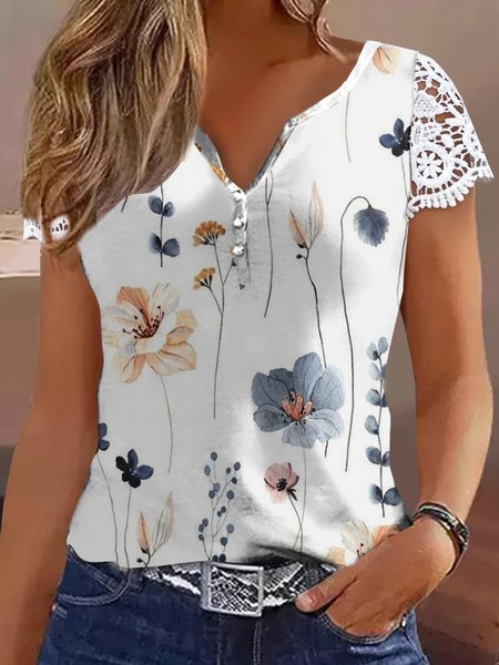 Jersey Floral Loose Casual Shirt, Shirts & Blouses, color:Multicolor|size:XXL, JustFashionNow