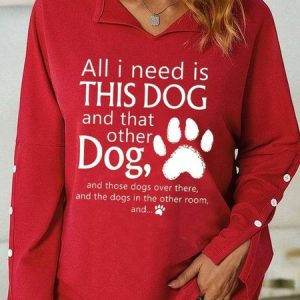 Casual This Dog Loose V Neck Top, Tops, color:Red|size:XXL, JustFashionNow