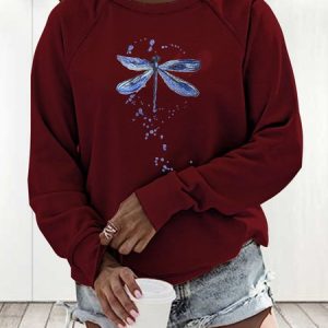 Casual Animal Crew Neck Regular Fit Sweatshirt, Sweatshirts & Hoodies, color:Wine Red|size:XXL, JustFashionNow