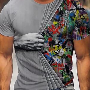 Men's Casual Alphabet Pattern Round Neck Stretch Fit Short Sleeve T-Shirt, T-Shirts, color:Gray|size:3XL, JustFashionNow