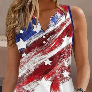 Notched Flag Casual Tank Top, Tanks & Camis, color:Blue|size:XXL, JustFashionNow