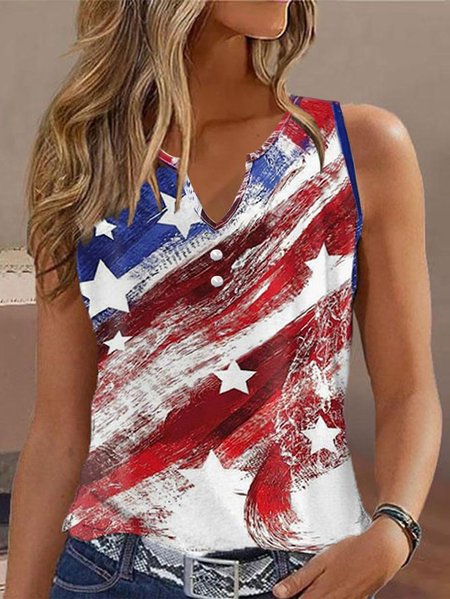 Notched Flag Casual Tank Top, Tanks & Camis, color:Blue|size:XXL, JustFashionNow