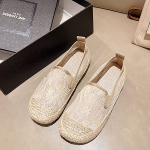 Casual Lace Slip On Flat Heel Shallow Shoes, Flats/Loafers, color:Khaki|size:40, Noracora