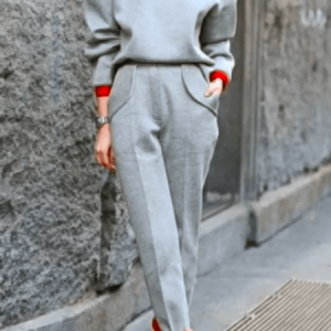 Spring Simple Top With Pants Daily Crew Neck Long sleeve Suits, Two-piece Set, color:Gray|size:XXL, Stylewe