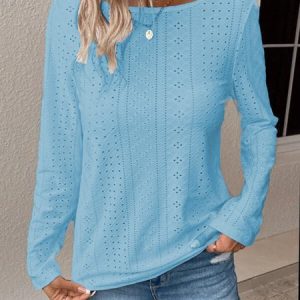 Plain Loose Casual Long Sleeve Shirt, Shirts & Blouses, color:Blue|size:XXL, JustFashionNow