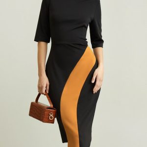 Color Block Irregular Half Sleeve Elegant Dress, Dresses, color:Black|size:XXL, Stylewe