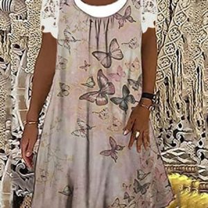 Casual Butterfly Crew Neck Dress, Dresses, color:Gray|size:3XL, JustFashionNow