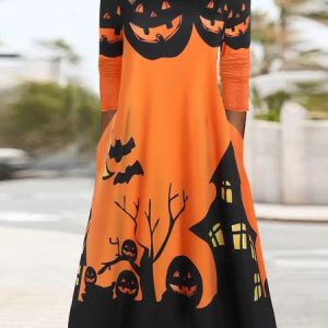 Halloween Loose Casual Dress, Dresses, color:Orange|size:XXL, JustFashionNow