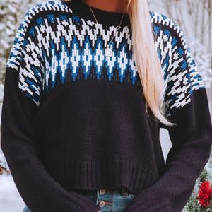 Women Yarn/Wool Yarn Ethnic Long Sleeve Comfy Boho Sweater, Sweaters, color:Black|size:XL, Noracora