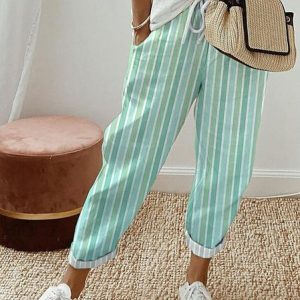 Casual Loose Striped Cotton Pants, Pants, color:Stripe|size:XXL, JustFashionNow