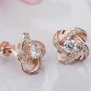 New trendy design full of diamond spiral earrings ins temperament cold wind earrings exquisite small earrings 925 silver needles, Earrings, color:Rose Gold, JustFashionNow