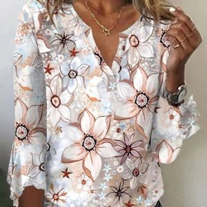 Floral Casual V Neck Cotton T-Shirt, T-Shirts, color:Pink|size:XXL, JustFashionNow