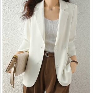 Plain Buckle Casual Blazer, Blazers, color:White|size:3XL, JustFashionNow