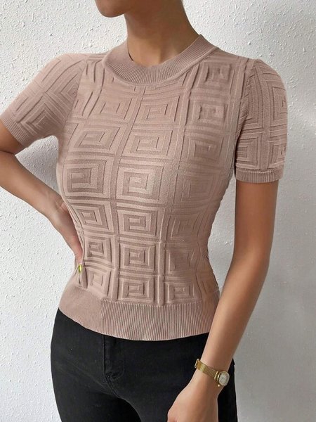 Urban Letter Pattern Crew Neck Knit Top, Pullovers, color:Apricot|size:XXL, Stylewe