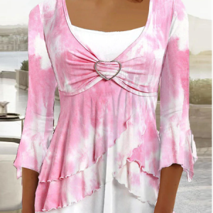 Crew Neck Casual Ombre Top, Shirts & Blouses, color:Pink|size:XXL, JustFashionNow