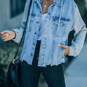 Casual Denim Plain Denim Coat, Jackets, color:Blue|size:XXL, Noracora