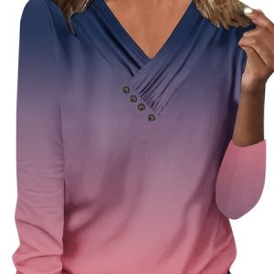 Casual Striped V Neck Long Sleeve T-shirt, T-shirts, color:Red|size:3XL, Noracora