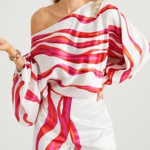 Geometric Asymmetrical Loose Long sleeve Elegant Blouse, Blouses and Shirts, color:White|size:3XL, Stylewe