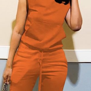 Casual Regular Fit Crew Neck Sleeveless Sweatshirt, Hoodies and Sweatshirts, color:Orange|size:XXL, Stylewe