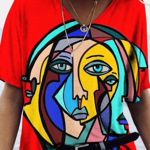 V Neck Casual T-Shirt, T-Shirts, color:Red|size:XXL, JustFashionNow