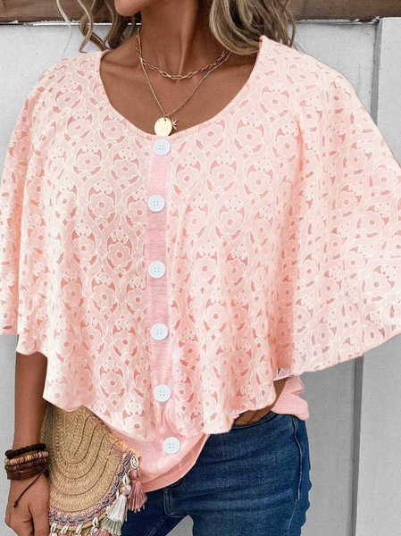 Plain Loose Casual Shirt, Shirts & Blouses, color:Pink|size:XXL, JustFashionNow