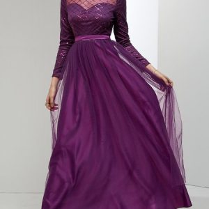 Crew Neck Elegant Wedding Guest Dress, Maxi Dresses, color:Purple|size:XL, Stylewe