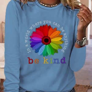 Sunflower Crew Neck Loose T-Shirt, Long sleeves, Lilicloth.com