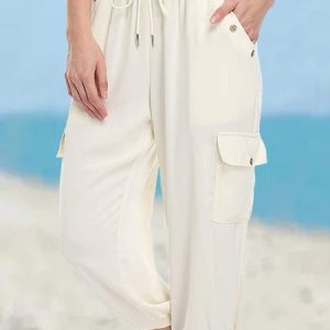 Loose Drawstring Casual Pants, Pants, color:Beige|size:XXL, JustFashionNow