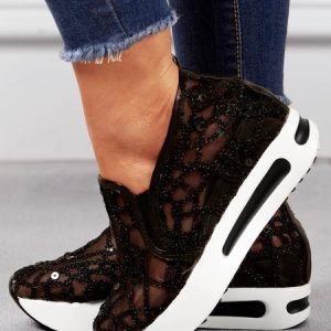Fashion Sequin Breathable Mesh Slip On Platform Sneakers, Sneakers&Athletic, color:Black|size:42, catalog Noracora shop