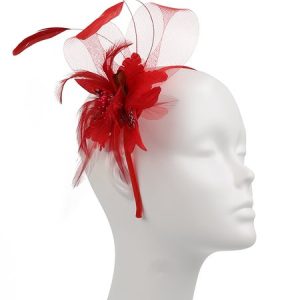 Floral Mesh Faux Feather Party Hair Hoop, Headdress, color:Red|size:One-size, Stylewe
