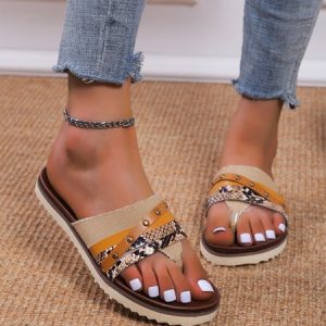 Snakeskin Print Thong Sandals, color:Yellow|size:43, Lilicloth.com