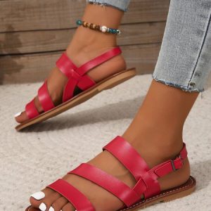 Solid Leather Straps Greek Sandals, Sandals, color:Red|size:43, JustFashionNow