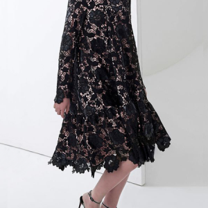 Elegant Loose Crew Neck Long Sleeve Midi Dress, Midi Dresses, color:Black|size:XXL, Stylewe