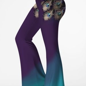 Casual Floral Natural Long Bell-Bottomtrousers, Pants, color:Purple|size:M, Noracora